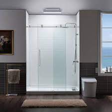 60 In W X 76 In H Sliding Frameless Shower Door With Soft Close System And 3 8 In Clear Glass In Brushed Nickel Hsd3630