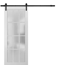 Sartodoors 28 In X 84 In 3 4 Lite Frosted Glass Matte White Solid Wood Sliding Barn Door With Hardware Kit