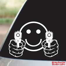 Smiley Face Pointing Guns Vinyl Decal