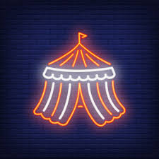 Circus Tent Neon Icon Striped Fair