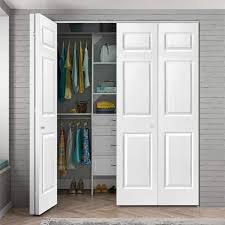 48 In X 84 In 6 Panel White Painted Mdf Hollow Core Composite Bi Fold Double Closet Door With Hardware Kit