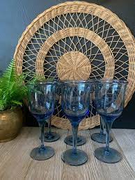 Vintage Blue Tulip Shaped Wine Glasses