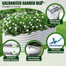8 Ft X 4 Ft X 2 Ft Papyrus White Outdoor Oval Metal Galvanized Raised Garden Bed For Vegetables And Flowers