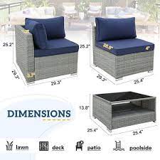 12 Piece Wicker Outdoor Patio Conversation Seating Sofa Set With Coffee Table Dark Blue Cushions