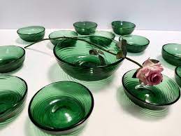 Green Empoli Blown Glass Dessert Bowls