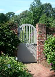 Painted Wood Garden Gate With Brick
