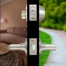 Premier Lock Stainless Steel Entry Door Handle Combo Lock Set With Deadbolt And 12 Sc1 Keys Total 3 Pack Keyed Alike