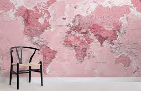 Pink World Map Wallpaper Mural Hovia