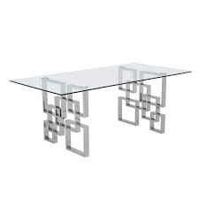 Rectangular Clear Glass Dining Table With Silver Stainless Steel Legs