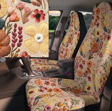 Faux Embroidery Print Wildflower Car