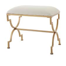 Ivory Upholstered Metal Vanity Stool