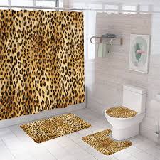 Leopard Print Shower Curtain Set Thick