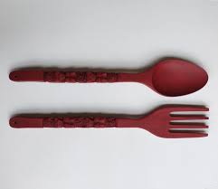 Large Brick Red Spoon Fork Wall Decor