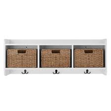 Home Decorators Collection 9 2 In H X 40 In W X 8 7 In D White Wood Floating Decorative Cubby Wall Shelf With Hooks And Baskets
