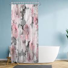 Pink Grey Fl Shower Curtain Set