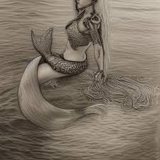 Mermaid In The Ocean Pencil Art