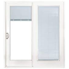 72 In X 80 In Woodgrain Interior Composite Prehung Left Hand Dp50 Sliding Patio Door With Blinds Between Glass