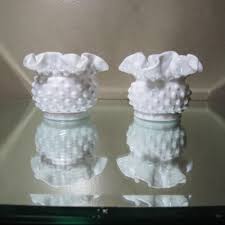 2 Fenton 3853 Double Crimped Milk Glass