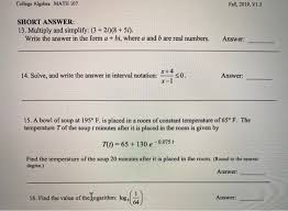 Solved College Algebra Math 107 Fall