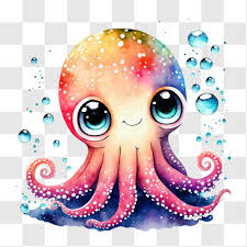 Colorful Octopus With Bubbles Wall Art