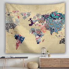 Hippie Boho Map Tapestry Wall Hanging