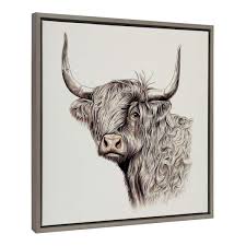 Kate And Laurel Sylvie Highland Cow Framed Canvas By Ron Dunn 22x22 Gray