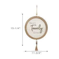 Parisloft Wood Wall Sign With Sayings Best Family Ever Farmhouse Round Hanging Wall Decor White And Natural Wood With Bead Accent And Jute Tassel