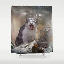 Sea Monster Cat Funny Shower Curtain