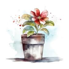 Rustic Flower In Pot Watercolor Collection