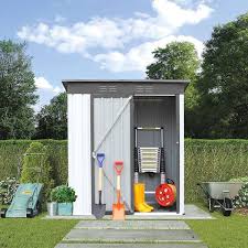 5 Ft W X 3 Ft D Gray Galvanized Metal Shed With Lockable Doors Tool Storage Garden Shed For Patio Lawn Trash Cans