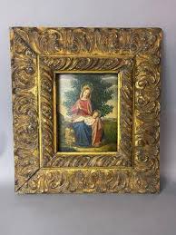 Antique Religious Icon Oil Painting Of