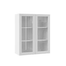 Hampton Bay Designer Series Melvern Assembled 30x36x12 In Wall Kitchen Cabinet With Glass Doors In White
