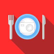 Plate With Fork And Knife Icon In Flat