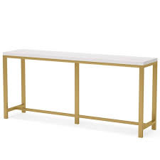 70 9 In White And Gold 31 49 In Rectangle Engineered Wood Extra Long Sofa Table