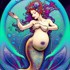 Pregnant Mermaid With Fractal Gems