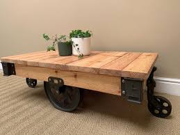 Cart Coffee Table Rustic Wood Cast