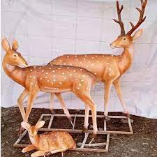 Natural Deer Couple Set Fiber Statue