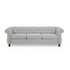 Noble House Ankit Tufted Chesterfield Fabric 3 Seater Sofa Cloud Gray And Dark Brown