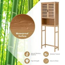 24 5 In W X 9 In D X 67 In H Brown Bamboo Bathroom Over The Toilet Cabinet With Adjustable Shelf And Louvered Doors