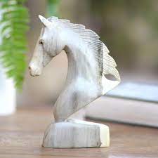 Hand Carved Hibiscus Wood Horse Head