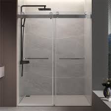 Abruzzo 60 In W X 76 In H Double Sliding Frameless Shower Door With 0 39 In Clear Glass In Brushed Nickle