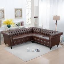 84 65 In W 2 Piece L Shaped Faux Leather Modern Tufted Sectional Sofa In Dark Brown