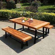 Outdoor Table Bench Set Wooden Patio