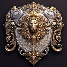 Gold Lion Head On A Wall Generative Ai