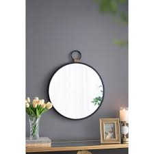 24 In W X 27 In H Round Framed Black Mirror Metal Frame Wall Mirror For Living Room Entryway Office
