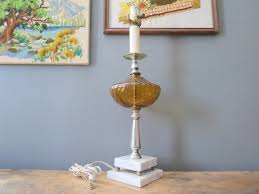 Vintage Amber Glass Table Lamp Mid