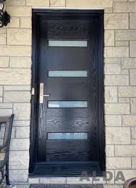 Black Fiberglass Front Door With 4