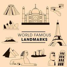 World Famous Landmark Icon Set In Peach