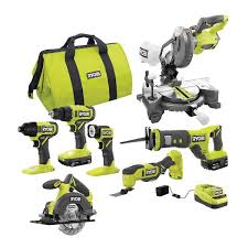 Ryobi Pcl1600k2 P553 One 18v Cordless 6 Tool Combo Kit With 1 5 Ah And 4 0 Ah Batteries Charger And Miter Saw