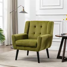 Modern Green Velvet Ergonomics Accent Chair With Black Legs